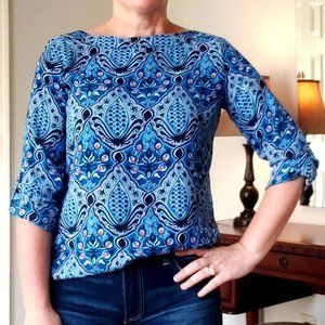 Loft Patterned Roll-Tab Sleeve Blouse size XXSP